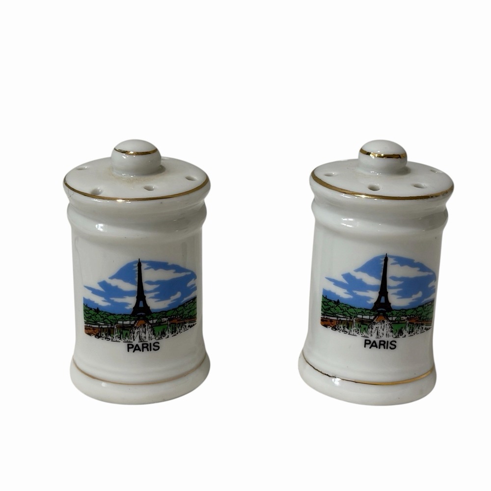 Vintage Paris Eiffel Tower Salt and Pepper Shakers Set 90's Novelty 2.5" White